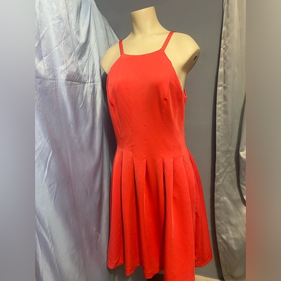 Calvin Klein Orange Pink Pleated Halter Mini Dress - Picture 6 of 13